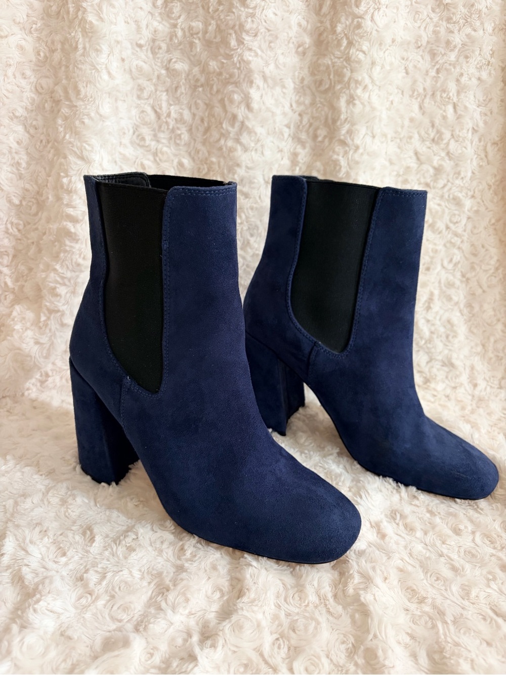 River Island Navy Suede Block Heel Chelsea Ankle Boots